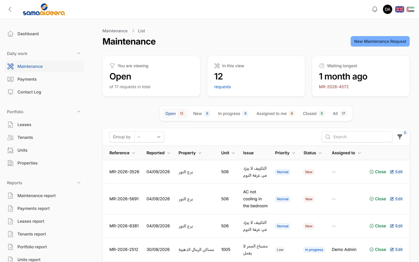Receive that report in your maintenance queue within seconds, under the same reference the tenant was given.