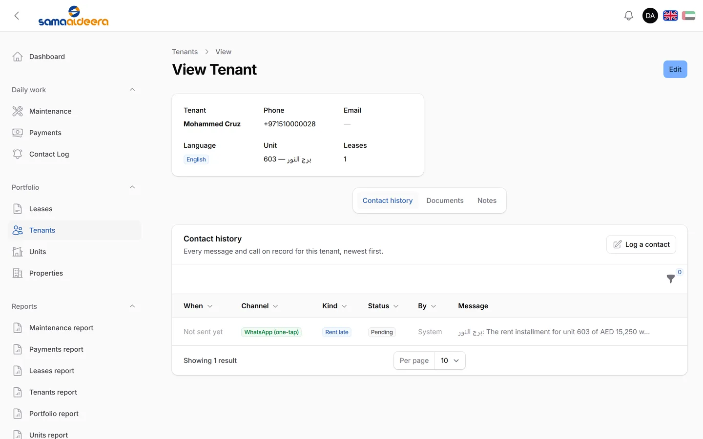 Keep one file per tenant: their documents, the messages sent to them, and dated notes showing who wrote each one.